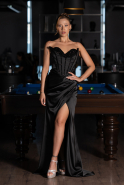 Long Black Satin Evening Dress ABU6320