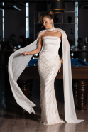 Long Beige Beaded Mermaid Prom Dress ABU6315