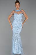 Long Light Blue Beaded Evening Dress ABU6073