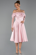 Midi Powder Color Satin Party Dress ABK2552