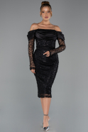 Midi Black Beaded Party Dress ABK2663