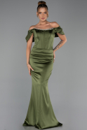 Long Olive Drab Satin Mermaid Prom Dress ABU6090