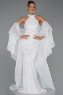 Long White Beaded Evening Dress ABU6348