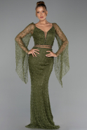 Long Olive Drab Beaded Evening Dress ABU6349