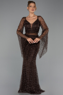 Long Brown Beaded Evening Dress ABU6349