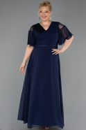 Long Navy Blue Chiffon Plus Size Evening Dress ABU6340