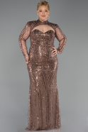 Long Copper Beaded Plus Size Evening Gown ABU6357