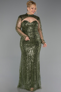 Long Olive Drab Beaded Plus Size Evening Gown ABU6357