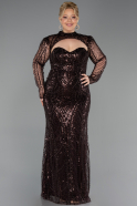 Long Brown Beaded Plus Size Evening Gown ABU6357