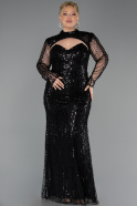 Long Black Beaded Plus Size Evening Gown ABU6357