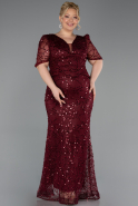 Long Burgundy Beaded Plus Size Evening Gown ABU6334