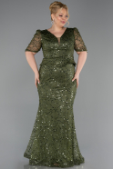 Long Olive Drab Beaded Plus Size Evening Dress ABU6334
