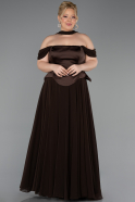 Long Brown Chiffon Plus Size Evening Dress ABU5551