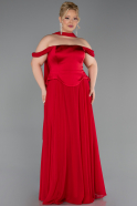 Long Red Chiffon Plus Size Evening Dress ABU5551