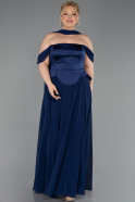 Long Navy Blue Chiffon Plus Size Evening Dress ABU5551