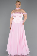 Long Powder Color Chiffon Plus Size Evening Dress ABU5551