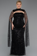 Long Black Beaded Plus Size Evening Gown ABU6346