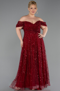 Long Burgundy Beaded Plus Size Evening Gown ABU6347
