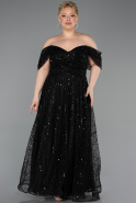 Long Black Beaded Plus Size Evening Gown ABU6347