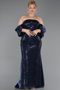 Long Navy Blue Scaly Plus Size Evening Gown ABU6312