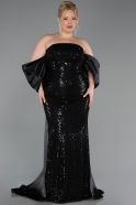 Long Black Scaly Plus Size Evening Gown ABU6312