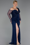 Long Navy Blue Dantelle Plus Size Evening Gown ABU6339