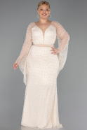 Long Beige Beaded Plus Size Evening Dress ABU6350