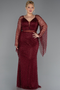 Long Burgundy Beaded Plus Size Evening Dress ABU6350
