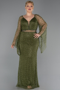 Long Olive Drab Beaded Plus Size Evening Gown ABU6350