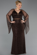 Long Brown Beaded Plus Size Evening Gown ABU6350