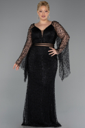 Long Black Beaded Plus Size Evening Gown ABU6350