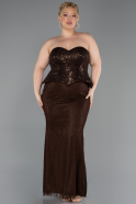 Long Brown Dantelle Plus Size Evening Dress ABU6361