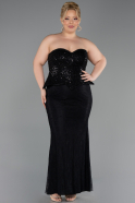 Long Black Dantelle Plus Size Evening Dress ABU6361