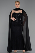 Long Black Dantelle Plus Size Evening Dress ABU6361