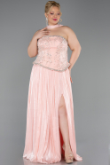 Long Salmon Chiffon Plus Size Evening Gown ABU5793