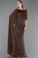Long Brown Beaded Formal Plus Size Dress ABU5819