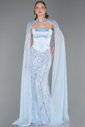 Long Light Blue Beaded Mermaid Evening Gown ABU6315