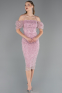Midi Powder Color Beaded Cocktail Dress ABK2667