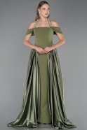 Long Olive Drab Satin Evening Dress ABU5995