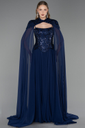 Long Navy Blue Chiffon Evening Dress ABU5931