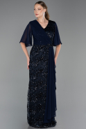 Long Navy Blue Scaly Plus Size Evening Gown ABU6373