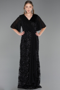 Long Black Scaly Plus Size Evening Gown ABU6373