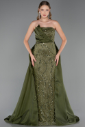 Long Olive Drab Beaded Evening Dress ABU5511