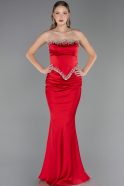 Long Red Satin Mermaid Evening Gown ABU5644
