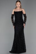 Long Black Dantelle Evening Dress ABU6375
