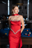 Long Red Satin Mermaid Evening Gown ABU5644
