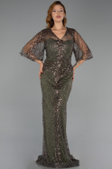 Long Olive Drab Beaded Plus Size Evening Dress ABU6389