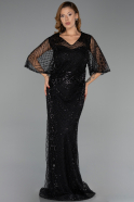 Long Black Beaded Plus Size Evening Dress ABU6389
