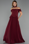 Long Burgundy Chiffon Evening Dress ABU6390