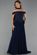 Long Navy Blue Chiffon Evening Dress ABU6390